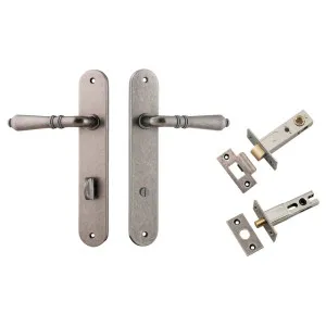 Sarlat Lever Oval Backplate Privacy Kit w Privacy Turn Distressed Nickel by Iver, a Door Hardware for sale on Style Sourcebook