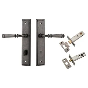 Verona Lever Stepped Backplate Privacy Kit w Privacy Turn Distressed Nickel by Iver, a Door Hardware for sale on Style Sourcebook