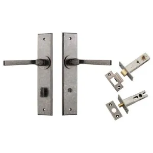Annecy Lever Chamfered Backplate Privacy Kit w Privacy Turn Distressed Nickel by Iver, a Door Hardware for sale on Style Sourcebook