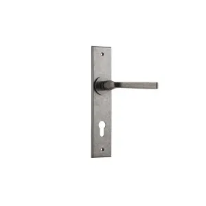 Annecy Lever Chamfered Backplate Distressed Nickel by Iver, a Door Hardware for sale on Style Sourcebook