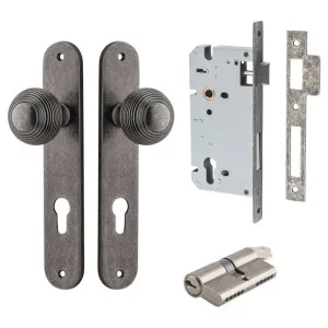 Guildford Knob Oval Backplate Entrance Kit w High Security Lock Distressed Nickel by Iver, a Door Hardware for sale on Style Sourcebook