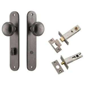 Paddington Knob Oval Backplate Privacy Kit w Privacy Turn Distressed Nickel by Iver, a Door Hardware for sale on Style Sourcebook