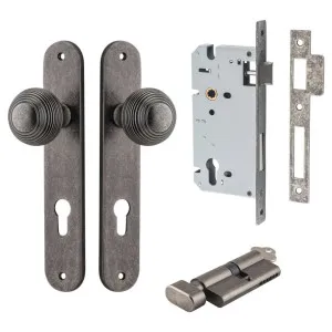 Guildford Knob Oval Backplate Entrance Kit w High Security Lock Distressed Nickel by Iver, a Door Hardware for sale on Style Sourcebook