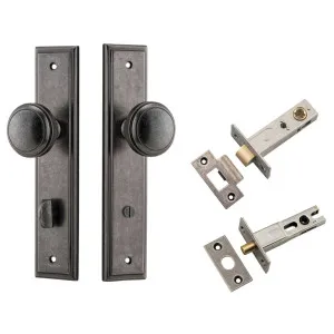 Paddington Knob Stepped Backplate Privacy Kit w Privacy Turn Distressed Nickel by Iver, a Door Hardware for sale on Style Sourcebook