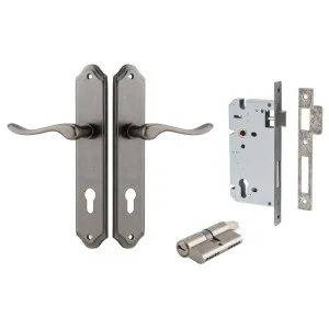 Stirling Lever Shouldered Backplate Entrance Kit w High Security Lock Distressed Nickel by Iver, a Door Hardware for sale on Style Sourcebook