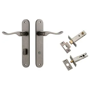 Stirling Lever Oval Backplate Privacy Kit w Privacy Turn Distressed Nickel by Iver, a Door Hardware for sale on Style Sourcebook
