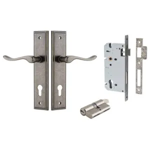 Stirling Lever Stepped Backplate Entrance Kit w High Security Lock Distressed Nickel by Iver, a Door Hardware for sale on Style Sourcebook