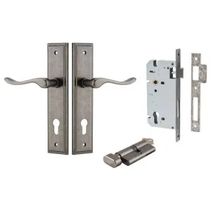 Stirling Lever Stepped Backplate Entrance Kit w High Security Lock Distressed Nickel by Iver, a Door Hardware for sale on Style Sourcebook