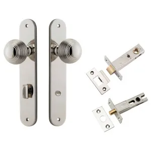 Guildford Knob Oval Backplate Privacy Kit w Privacy Turn Polished Nickel by Iver, a Door Hardware for sale on Style Sourcebook