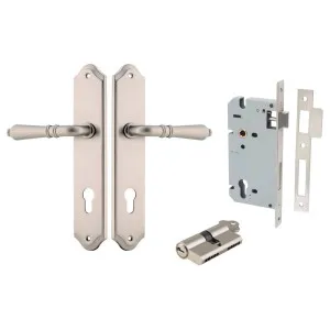Sarlat Lever Shouldered Backplate Entrance Kit w High Security Lock Satin Nickel by Iver, a Door Hardware for sale on Style Sourcebook