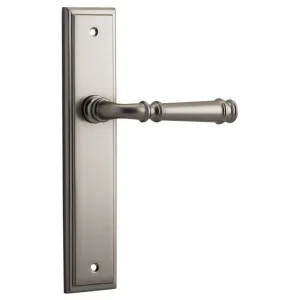 Verona Lever Stepped Backplate Satin Nickel by Iver, a Door Hardware for sale on Style Sourcebook