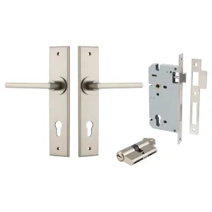 Baltimore Lever Chamfered Backplate Entrance Kit w High Security Lock Satin Nickel by Iver, a Door Hardware for sale on Style Sourcebook