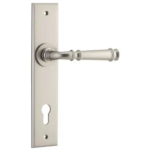 Verona Lever Satin Nickel Chamfered Backplate by Iver, a Door Hardware for sale on Style Sourcebook