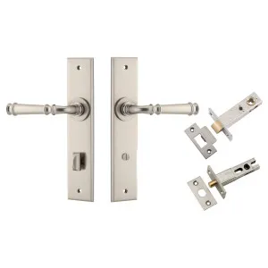 Verona Lever Chamfered  Backplate Privacy Kit w Privacy Turn Satin Nickel by Iver, a Door Hardware for sale on Style Sourcebook