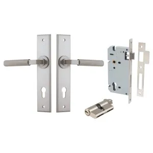 Brunswick Lever Satin Nickel Chamfered Backplate Entrance Kit With High Security Lock by Iver, a Door Hardware for sale on Style Sourcebook