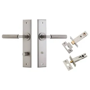 Brunswick Lever Satin Nickel Chamfered Backplate Privacy Kit by Iver, a Door Hardware for sale on Style Sourcebook