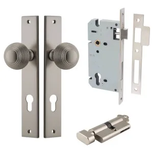 Guildford Knob Rectangular Backplate Entrance Kit w High Security Lock Satin Nickel by Iver, a Door Hardware for sale on Style Sourcebook