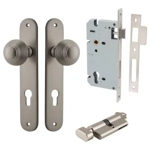 Guildford Knob Oval Backplate Entrance Kit w High Security Lock Satin Nickel by Iver, a Door Hardware for sale on Style Sourcebook