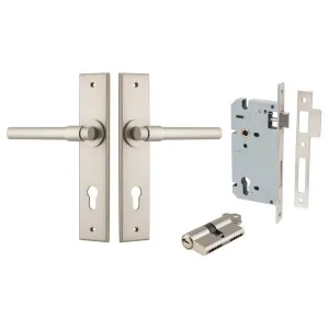 Helsinki Lever Chamfered Backplate Entrance Kit w High Security Lock Satin Nickel by Iver, a Door Hardware for sale on Style Sourcebook