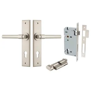 Helsinki Lever Chamfered Backplate Entrance Kit w High Security Lock Satin Nickel by Iver, a Door Hardware for sale on Style Sourcebook