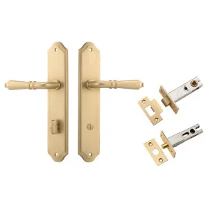 Sarlat Lever Shouldered Backplate Privacy Kit w Privacy Turn Brushed Brass by Iver, a Door Hardware for sale on Style Sourcebook