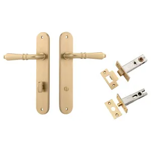 Sarlat Lever Oval Backplate Privacy Kit w Privacy Turn Brushed Brass by Iver, a Door Hardware for sale on Style Sourcebook