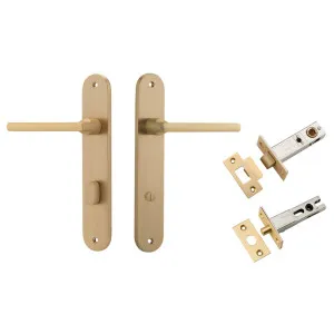 Baltimore Lever Oval Backplate Privacy Kit w Privacy Turn Brushed Brass by Iver, a Door Hardware for sale on Style Sourcebook