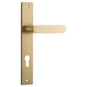 Bronte Lever Brushed Brass Rectangular Backplate by Iver, a Door Hardware for sale on Style Sourcebook