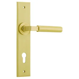 Berlin Lever Brushed Brass Chamfered Backplate by Iver, a Door Hardware for sale on Style Sourcebook