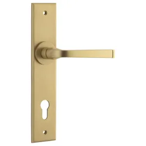 Annecy Lever Chamfered Backplate Brushed Brass by Iver, a Door Hardware for sale on Style Sourcebook