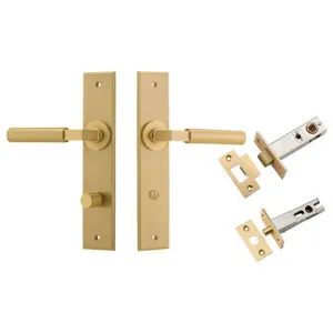 Berlin Lever Chamfered Backplate Privacy Kit Brushed Brass by Iver, a Door Hardware for sale on Style Sourcebook