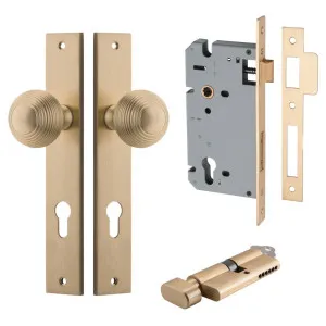 Guildford Knob Rectangular Backplate Entrance Kit w High Security Lock Brushed Brass by Iver, a Door Hardware for sale on Style Sourcebook