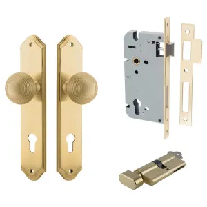 Guildford Knob Shouldered Backplate Entrance Kit w High Security Lock Brushed Brass by Iver, a Door Hardware for sale on Style Sourcebook