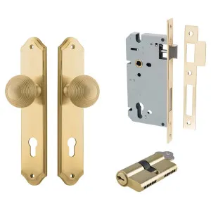 Guildford Knob Shouldered Backplate Entrance Kit w High Security Lock Brushed Brass by Iver, a Door Hardware for sale on Style Sourcebook