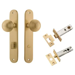 Guildford Knob Oval Backplate Privacy Kit w Privacy Turn Brushed Brass by Iver, a Door Hardware for sale on Style Sourcebook