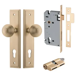 Guildford Knob Stepped Backplate Entrance Kit w High Security Lock Brushed Brass by Iver, a Door Hardware for sale on Style Sourcebook