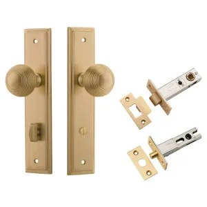 Guildford Knob Stepped Backplate Privacy Kit w Privacy Turn Brushed Brass by Iver, a Door Hardware for sale on Style Sourcebook
