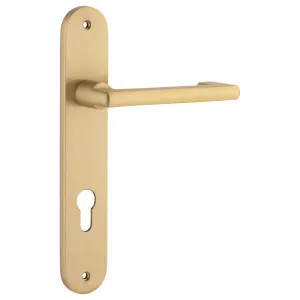 Baltimore Return Lever Oval Backplate Brushed Brass by Iver, a Door Hardware for sale on Style Sourcebook