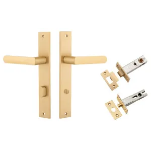 Osaka Lever Rectangular Backplate Privacy Kit w Privacy Turn Brushed Brass by Iver, a Door Hardware for sale on Style Sourcebook