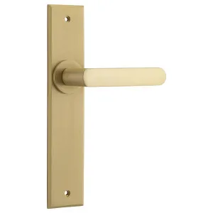 Osaka Lever Brushed Brass Chamfered Backplate by Iver, a Door Hardware for sale on Style Sourcebook