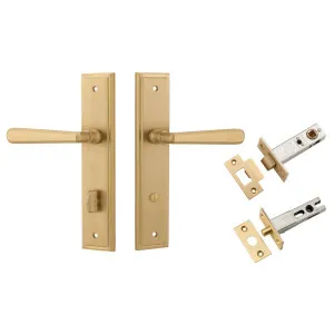 Copenhagen Lever Brushed Brass Steppedd Backplate Privacy Kit With Privacy Turn by Iver, a Door Hardware for sale on Style Sourcebook