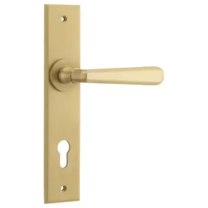 Copenhagen Lever Brushed Brass Chamfered Backplate by Iver, a Door Hardware for sale on Style Sourcebook