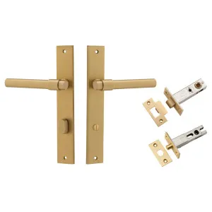 Helsinki Lever Rectangular Backplate Privacy Kit w Privacy Turn Brushed Brass by Iver, a Door Hardware for sale on Style Sourcebook