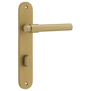 Helsinki Lever Oval Backplate Brushed Brass by Iver, a Door Hardware for sale on Style Sourcebook