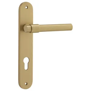 Helsinki Lever Oval Backplate Brushed Brass by Iver, a Door Hardware for sale on Style Sourcebook