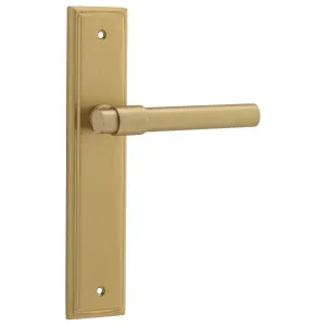 Helsinki Lever Stepped Backplate Brushed Brass by Iver, a Door Hardware for sale on Style Sourcebook