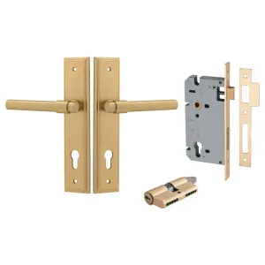 Helsinki Lever Stepped Backplate Entrance Kit w High Security Lock Brushed Brass by Iver, a Door Hardware for sale on Style Sourcebook