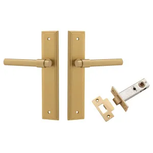 Helsinki Lever Stepped Backplate Passage Kit Brushed Brass by Iver, a Door Hardware for sale on Style Sourcebook