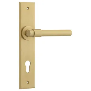 Helsinki Lever Brushed Brass Chamfered Backplate by Iver, a Door Hardware for sale on Style Sourcebook