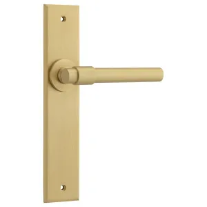 Helsinki Lever Brushed Brass Chamfered Backplate by Iver, a Door Hardware for sale on Style Sourcebook